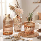 Amber Glass Vase Set of 12, Clear Bud Vases in Bulk, Mini Vases for Flowers, Small Flower Vases for Centerpieces, Vintage Decorative Embossed Vase for Home Decor, Wedding Table Decoration - Image 4