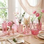 Colored Glass Vases Bulk 32 Pcs - Assorted Vintage Bud Vases for Wedding Centerpieces, Rustic Embossed Glass Bottles for Table Decor, Home Floral Arrangements with Pink Series (2-6 Inch) - Image 2