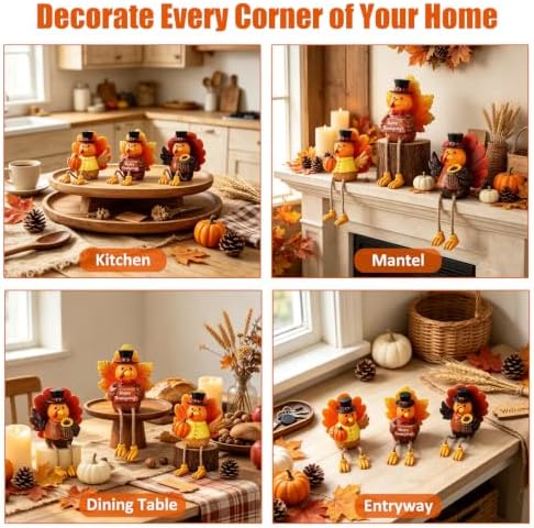 Thanksgiving Decorations Turkey Figurines Set of 3, with Dangling Legs - Image 7