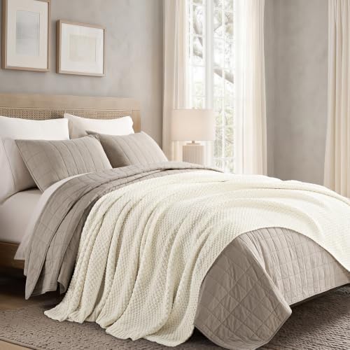 EVERGRACEHOME Chunky Chenille Knit Throw Blanket, 108x92, Ivory White - Image 5