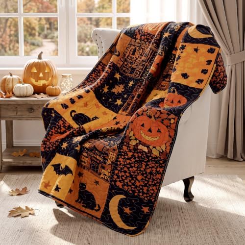 50''x66'' Halloween Quilted Throw Blanket Spooky Patchwork - Image 5
