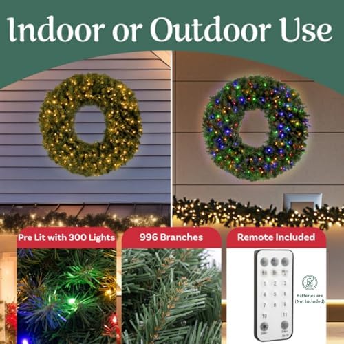 Elf Stor Indoor/Outdoor Prelit Extra Large Christmas Wreath, Green, 60” - Image 3