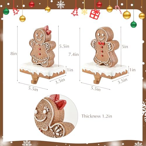 Christmas Stocking Holders for Mantle: Resin Gingerbread Man Stocking Holder Stand Set of 4, Resin Stocking Hangers Decorative Hooks for Xmas Home Decor, Mantle Fireplace Window Accessories - Image 2