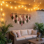 WOODSTICK Large Macrame Wall Hanging 52.3"W x 31"L - Boho Wall Decor in Beige, Old Pink & Green - Chic Woven Leaf Leaves Boho Tapestry, Handmade Cotton Fiber Art, Macrame Wall Décor, Bedroom Tapestry - Image 6