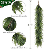 Artificial Christmas Norfolk Pine Garland for Mantle Decor (5 FT,2 PCS) - Image 5