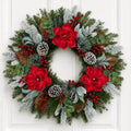 28 Inch Christmas Wreath for Front Door, Frosted Red Magnolia Winter Wreath by Hoobalon