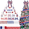 43 Pcs 4th of July Patriotic Tree Decorations Independence Day Christmas Tree Ornaments Ribbon Bow Topper Red White and Blue Hanging Ornaments for National Memorial Day Party by JaaMiin