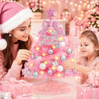 2FT Pink Mini Christmas Tree with Lights, Balls Tree Skirt 8 Lighting Modes - Image 6
