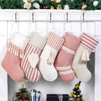 GEX Christmas Stockings 5 Pack for Family 20" Large Rustic Farmhouse Country Red Xmas Stockings with Tassels Hanging Ornament Decorations for Fireplace Xmas Season (Red, Set of 5) by GEXWorldwide