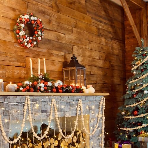 4 Pcs Christmas Tree Wood Bead Garland, 18 ft Each, Wood Color - Image 4