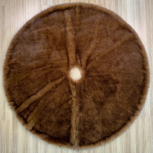 Huntsman High-Pile Faux Fur Christmas Tree Skirt with Hidden Slide Clasp Closure and Durable Microfiber Backing (Grizzly Brown, 72-Inch) - Image 3
