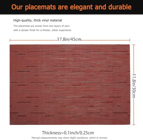 Red Vinyl Placemats Set of 12, Heat Resistant Table Placemats - Image 3