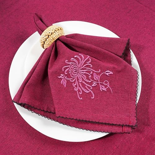 Luxury Embroidered Cloth Napkins – Pink Stitch, Set of 6, 18x18 | Blush Pink Dinner Napkins with Floral Embroidery | Elegant Cotton Blend Table Linens for Weddings, Bridal Showers, Easter - Image 3