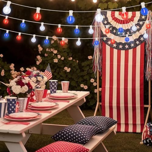 LAMPHOME 26Ft LED G40 Red White and Blue Lights Outdoor 4th of July Lights with12+1 Shatterproof Bulbs for Patriotic Decor in Yard Garden Patio - Light up Memorial Day 4th of July Decorations Outdoor - Image 4