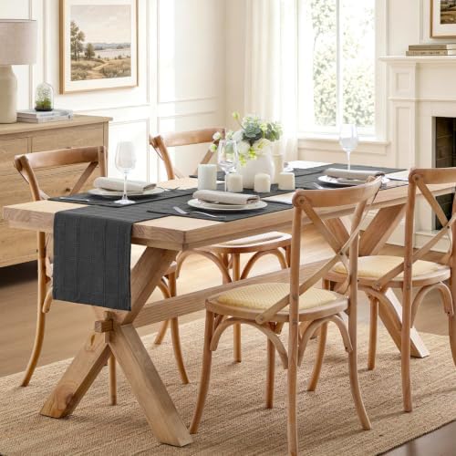 ZeeMart Linen Checked Farmhouse Placemats Set of 6, Charcoal 13x19in - Image 6