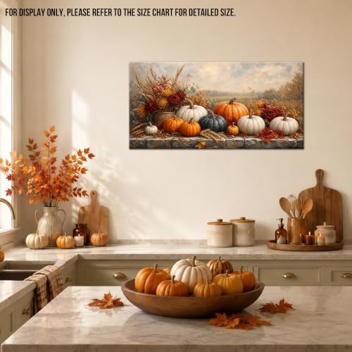 WAXWHELK Pumpkin Fall Canvas Wall Art, Autumn Thanksgiving Harvest Painting Pictures Rustic Farmhouse Artwork for Kitchen Living Room Bedroom Home Decor (24"x47") - Image 3
