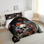 Erosebridal Sugar Skull Bedding Set,Botanical Flower Comforter Set for Kids Boys Girls Home Decor,Starry Sky Duvet Set Trippy Galaxy,Halloween Gothic Down Comforter Soft Lightweight 3Pcs,Full Size - Image 4
