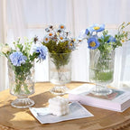 Fixwal Vases for Flowers Set of 3 Vintage Glass Vase for Centerpieces, Embossed Base Vases for Wedding Decoration (H:7" D:4"), Ribbed Glass Containers for Organization for Home Decor (Pack of 3) - Image 3