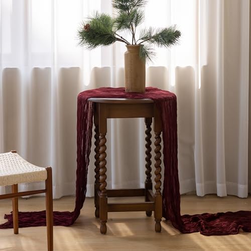 6Pcs Burgundy Cheesecloth Table Runner 120 Inches for Christmas Decorations by KEKETOARRANGE
