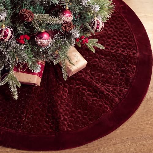 Arrowbash 48 Inch Velvet Christmas Tree Skirt Quilted Tree Skirt, Burgundy by Arrowbash