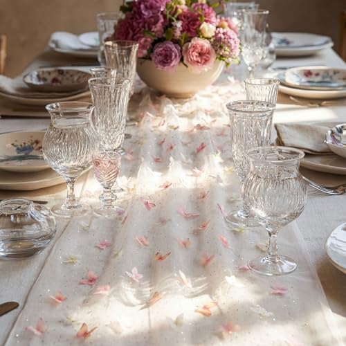 Remagr 2 Pcs 9.8 Ft Butterfly Table Runner Embroidery Tulle Wedding Decor - Image 2