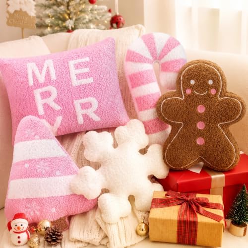 Geelin 5 Pcs Christmas Throw Pillows Gingerbread Tree Snowflake - Image 5
