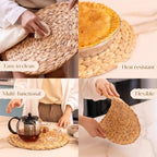 10 Pack, Round Woven Placemats, Natural Water Hyacinth Place mats, Braided Straw Table Mats for Dining Table, Christmas Placemats (13.8 inch) - Image 3