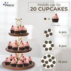 Perco 3 Tier Wooden Cupcake Stand, Walnut Wood Tiered Display Stand for 20 Cupcakes – Rustic Dessert Table Display Set, Tiered Serving Tray for Weddings, Birthdays, Baby Showers & Events - Image 4