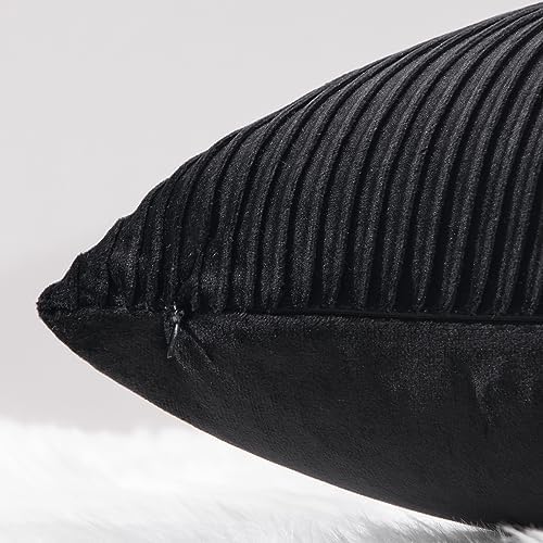 YCOLL Black Pillow Covers 24x24 Set of 2 Velvet Striped Pattern - Soft Throw Pillows for Home Decor, Luxury Decorative Pillow Covers for Couch, Bed,Living Room - Image 2