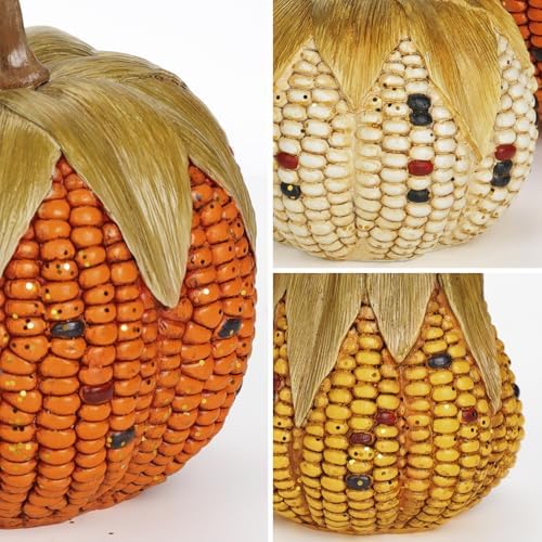 Briful Fall Corn Pumpkin Set 3PCS Resin Pumpkins Harvest Decorative Faux Corn Pumpkins for Home Thanksgiving Table Centerpiece Tray Display Indoor & Outdoor Autumn Decor - Image 3
