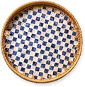 JUNGLE CULTURE Round Rattan Tray with Mother of Pearl Inlay • Drift 14" by JungleCulture