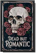 Vintage Metal Tin Sign Halloween Skull Roses Gothic Romance Wall Art for Bedroom Bar 6×8 Inches with Metal Frame by Unknown