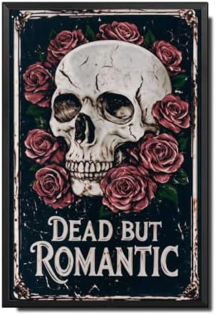 Vintage Metal Tin Sign Halloween Skull Roses Gothic Romance Wall Art for Bedroom Bar 12×16 Inches with Metal Frame by Unknown