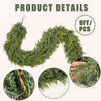 2 Pcs 9 Feet Christmas Cedar Garland - Thick & Lush Realistic Artificial Green Faux Cedar Pine Needles Garland for Christmas Winter Home Mantel Fireplace Holiday Party Decor - Image 3