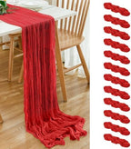 12 Pack Red 10 Ft Cheesecloth Table Runner 20x120 Inch Boho Wrinkled Sheer Romantic Gauze Decor for Wedding, Bridal Shower, Birthday Party by Dspoot