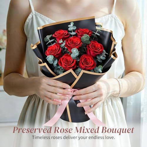Lewondr Preserved Flowers Bouquet, Red Roses Forever Flowers for Delivery - Image 6