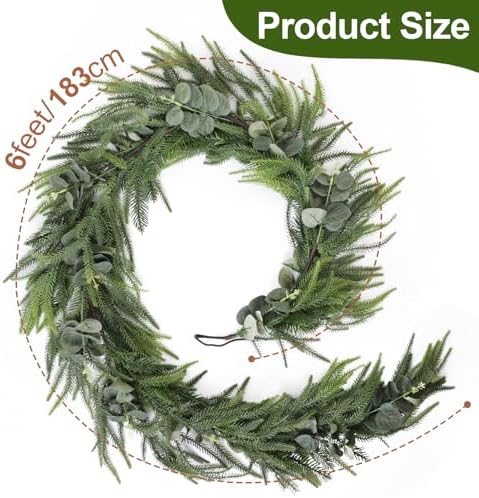 6ft Real Touch Norfolk Pine Christmas Garland with Eucalyptus - Image 6