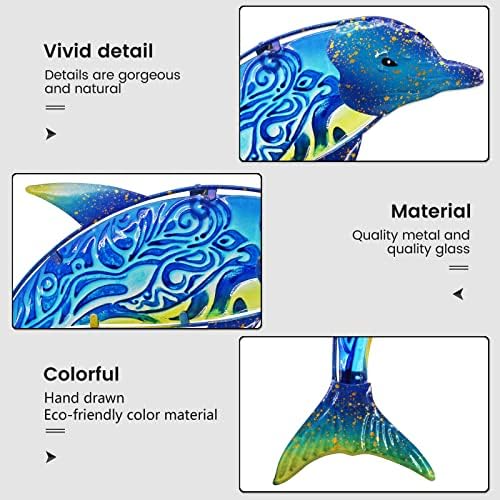 John's Studio Dolphin Wall Decor Outdoor Metal FIsh Sea Hanging Art Glass Sculptures Home Ocean Theme Decorations for Living Room, Bedroom, Yard, Fence and Patio - 17.5 Inches - Image 2
