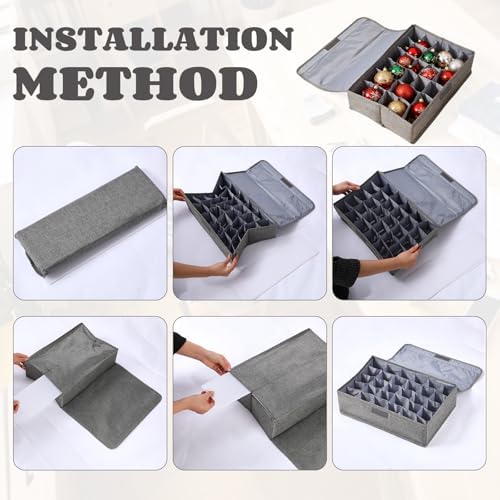 2 Pcs Light Bulb Organizer Storage Box Ornament Storage with 30 Dividers Foldable Bulbs Organizer with Lid Sturdy PP Board Fits Various Standard Dustproof Fabric Case for Home Vbs (Grey) - Image 3