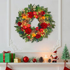 Christmas Wreaths for Front Door with Lights 24 Inch Christmas Wreath with Red Flowers, Apples, Oranges, Pine Cones, Berries and Greenery – Holiday Wreath Front Door Indoor Outdoor Winter Décor - Image 5