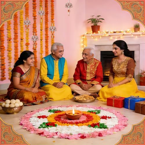 AHANDMAKER 12Pcs Lotus Flower Hanging Mixed Color Wooden Pooja Decoration 9.25 in Flower Shaped Backdrop Hanging for Diwali Home Temple Wall Room Decor Indian Pooja Items - Image 5