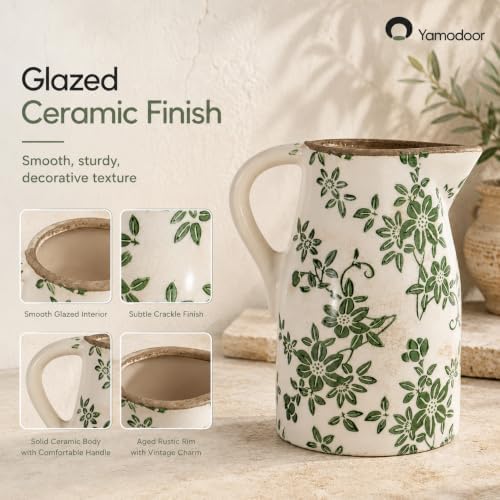 Tuscan Ceramic Vase for Home Decor,Green and Beige Pitcher Vases for Flower - Image 5
