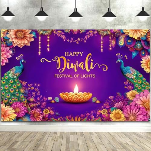 10X6.5ft Happy Diwali Party Backdrop Decorations Indian Festival of Lights Diwali Photography Background for Light Celebration Festival Party Photo Props Booth Banner Supplies - Image 4