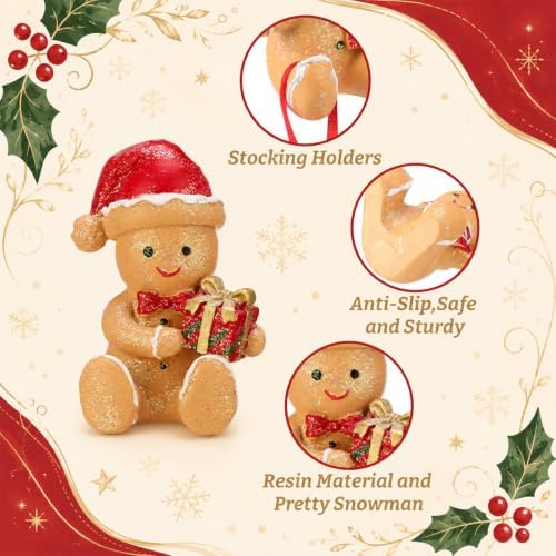 Wonderjune 6 Pcs Christmas Stocking Holders for Mantle, Gingerbread Man - Image 4