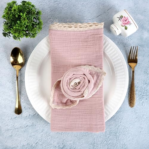 FINGERCRAFT Lace Cloth Napkin, Cotton Gauze, Set of 12, 20x20 in,Peach Wipe by FINGERCRAFT