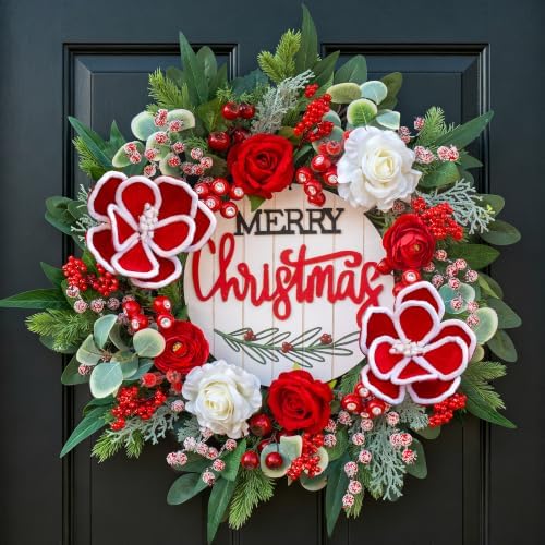 Pre Lit Christmas Wreaths for Front Door 24 Inch Xmas Wreath with Lights by Pinkpuii
