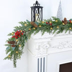 6ft Christmas Garland with Lights Artificial Cedar Cypress Garland with Pine Cones Garland for Home Fireplace Wall Indoor Outdoor Holiday Party Decoration - Image 2