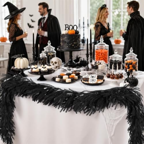 N&T NIETING 9FT Black Garland Artificial Norfolk Pine Garland Real Touch Halloween Garlands Faux Garland for Table Mantle Holiday Fireplace Indoor Outdoor Christmas Gothic Stairs Decorations - Image 6