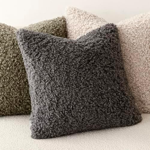 Foindtower Decorative Fuzzy Faux Fur Throw Pillow Covers 20x20 Dark Gray - Image 4