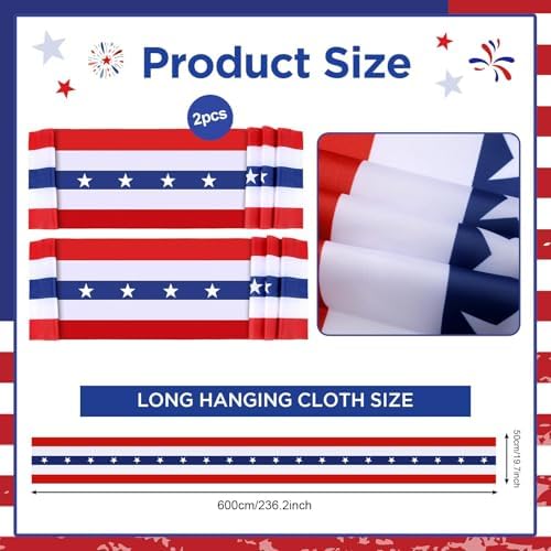 2 Pack Patriotic Bunting Banner, 4th of July Outdoor Porch Decorations 2.5 x 20 ft Red White and Blue American Flag for Memorial Day, Veterans Day, Home Yard (Independence Day-1) - Image 3